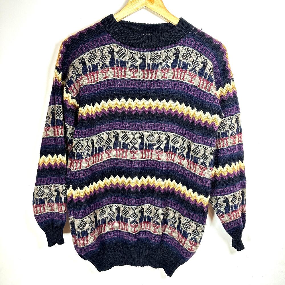 GAMBOA Andean Alpaca‎ Wool Sweater Mens size Small Warm Cozy Handmade